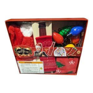 Holiday Party Gift Set - hat socks knit koozie necklace Red Green